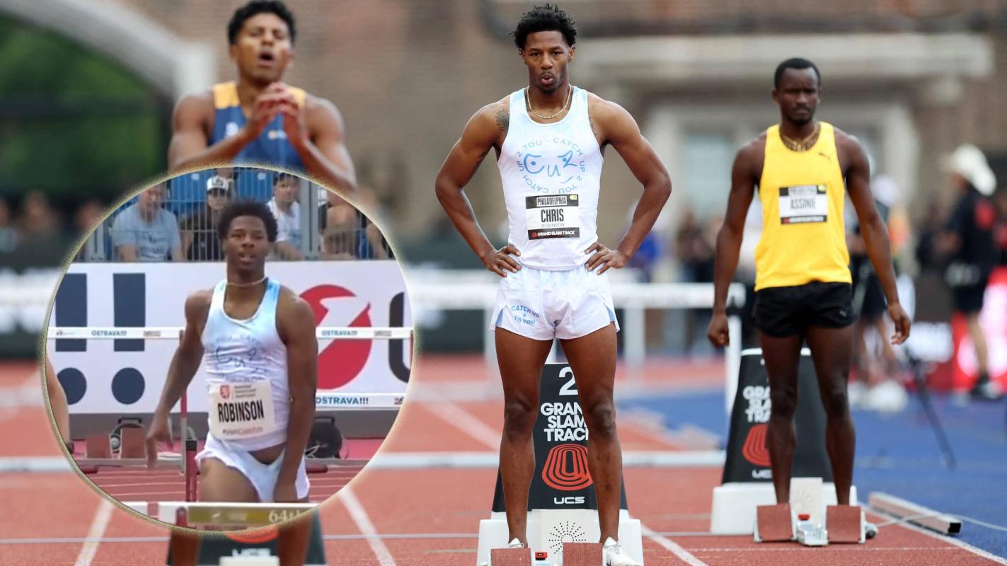 American athlete Chris Robinson exposes his penis during a race